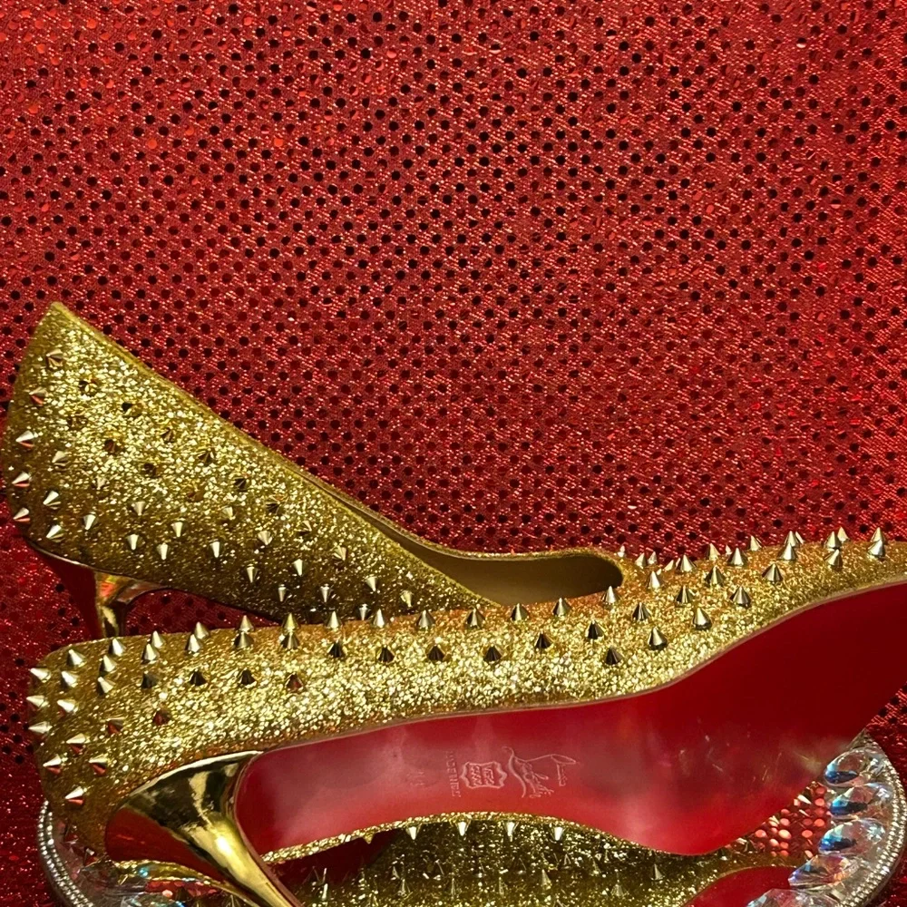 Christian Louboutin Gold Studded Women's Shoes Size 44 (US Women’s 12) - Picture 5 of 15